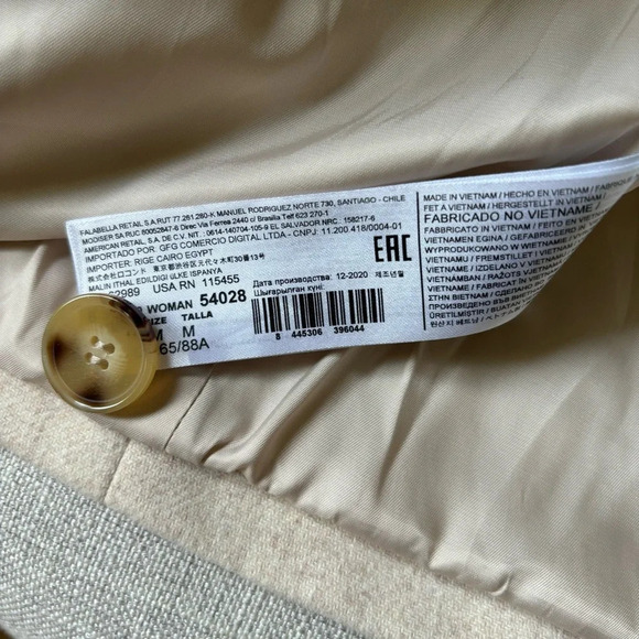 Mango Wool Blend Long Oversized Blazer Light Beige Oatmeal Size M Shoulder  Pads - Picture 8 of 9